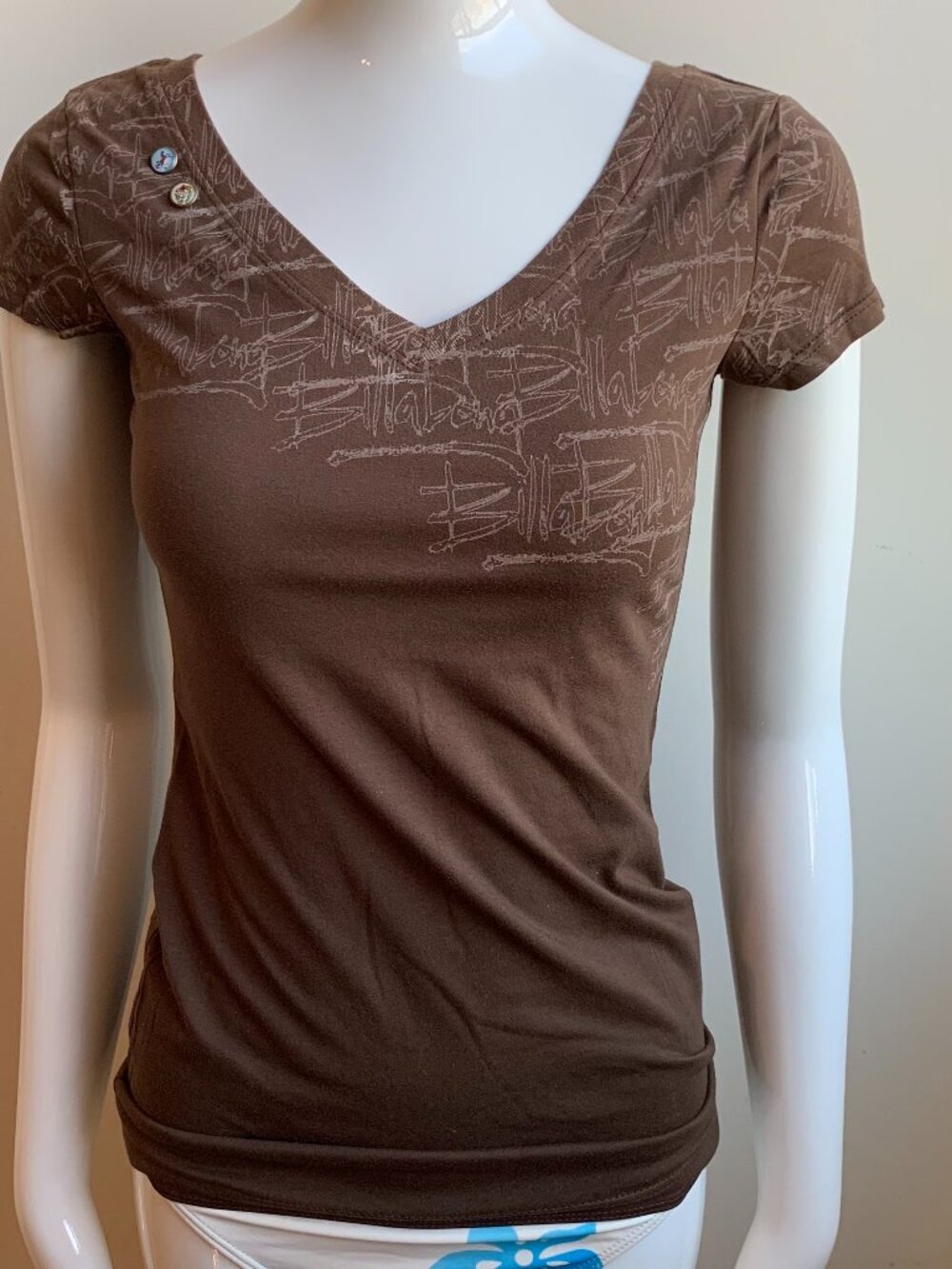 Billabong BLUE CRUSH era Vintage RARE brown logo fitted v-neck t-shirt tshirt